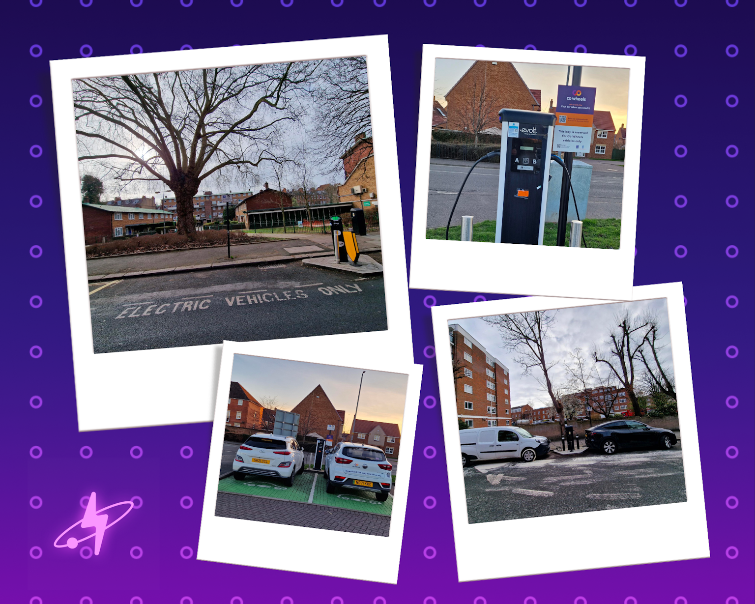 photo collage of ev charge points in London