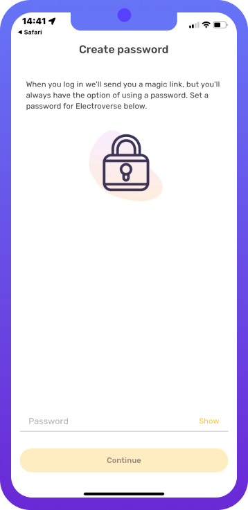 create a password on app screenshot